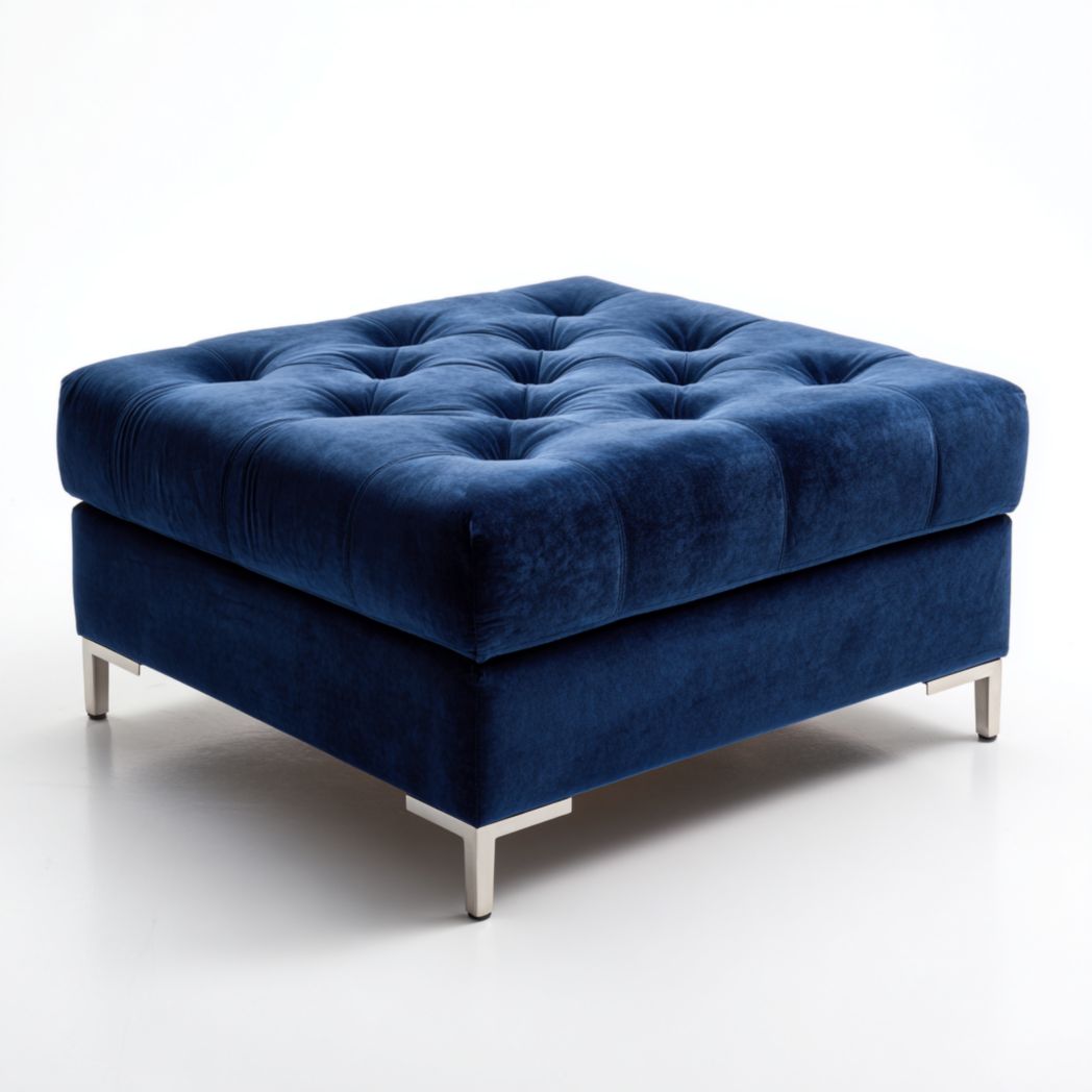 Pouf Carré Capitonné en Tissu avec Pieds en Acier Inoxydable-Amgefurniture