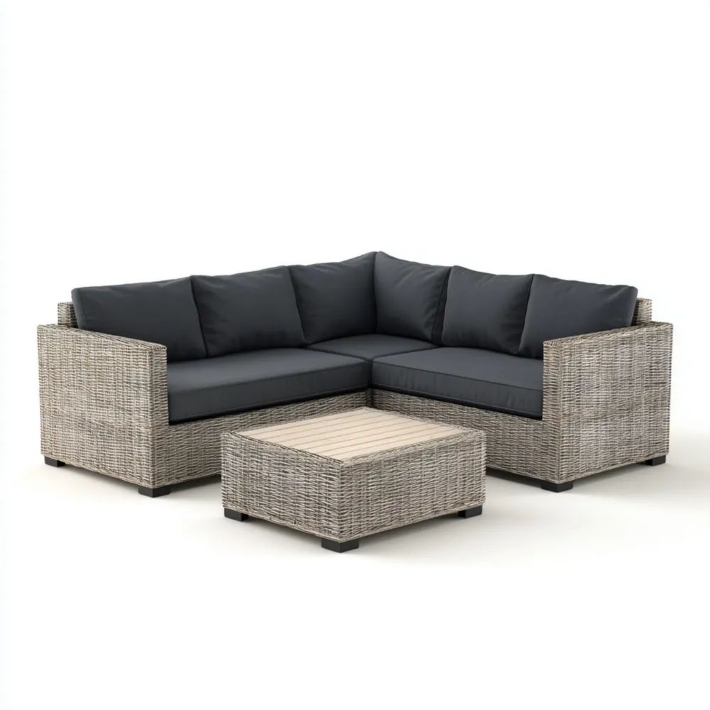 Set divano da esterno intrecciato 220x220x85 cm - Cuscini Grigio Scuro - Design moderno