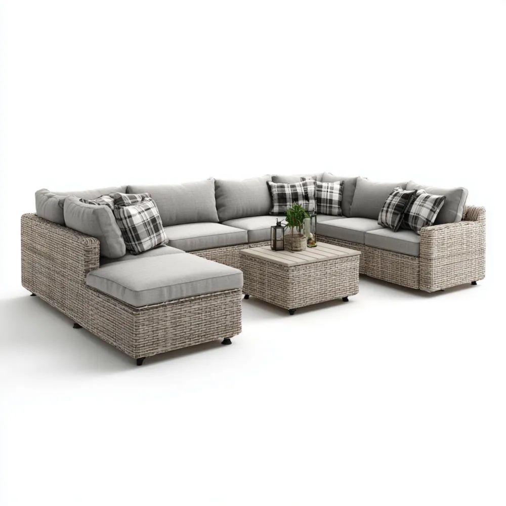 Set di divani da esterno in rattan 300x240x65 cm - Grigio Chiaro - Design moderno