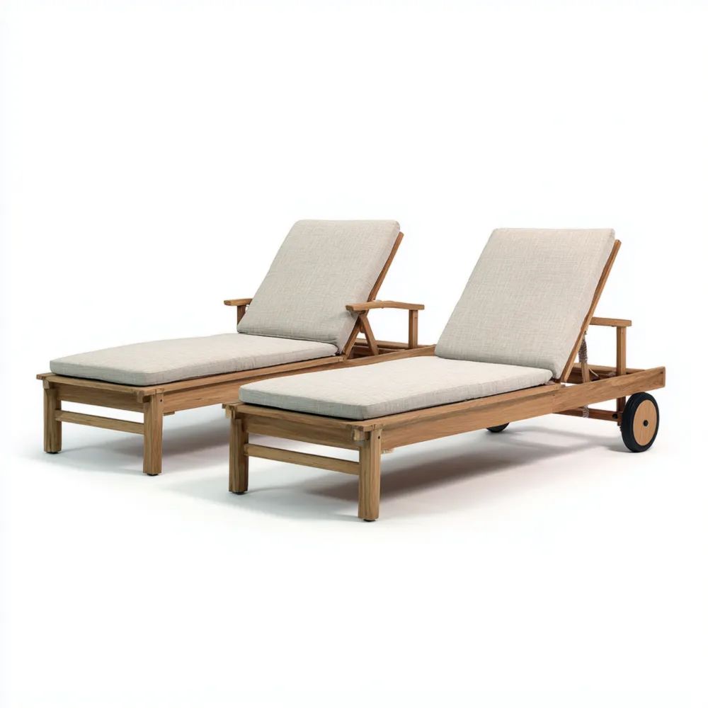 Lettino prendisole in legno di teak 200x65x35 cm - Cuscini Grigi - Design regolabile