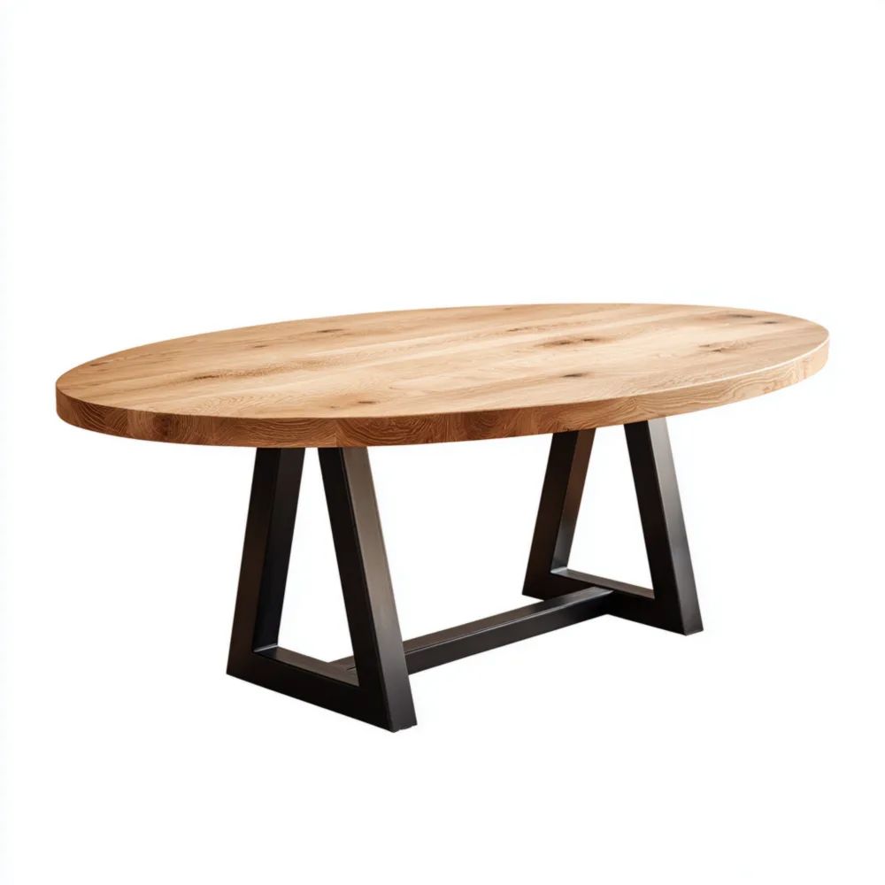 Tavolo da pranzo ovale in legno di quercia 200x100x75 cm - Design industriale