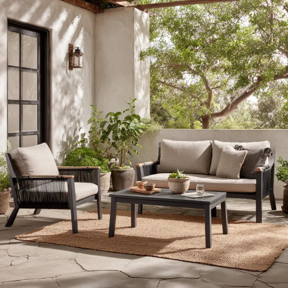 Set di divani da esterno tessuto imbottito 140x77x80 cm – Grigio Chiaro