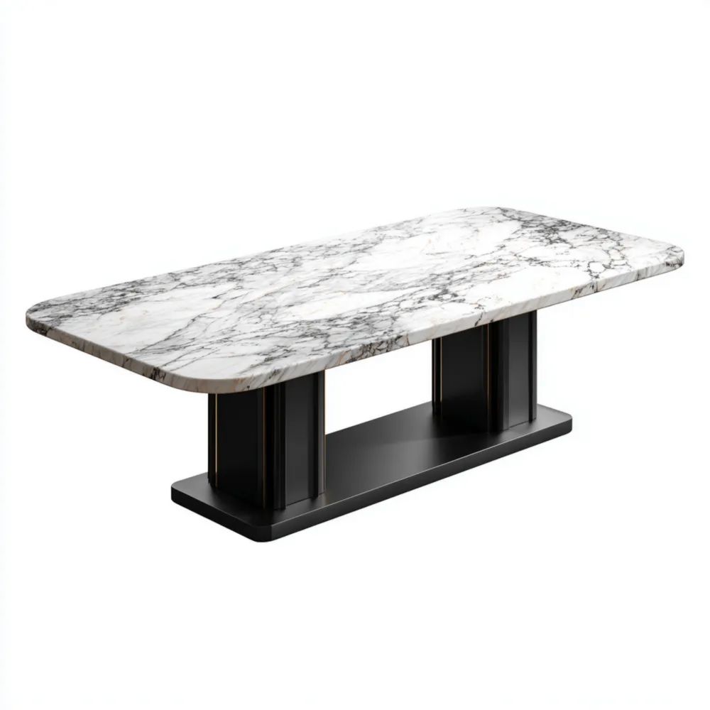 Tavolo da pranzo Marmo Rettangolare 200x100x75 cm - Bianco/Nero - Design Moderno