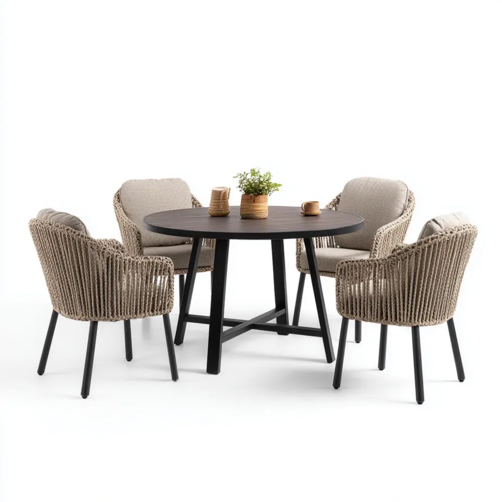 Set tavolo e sedie da esterno 120x120x75 cm - legno/metallo - 4 sedie - design moderno