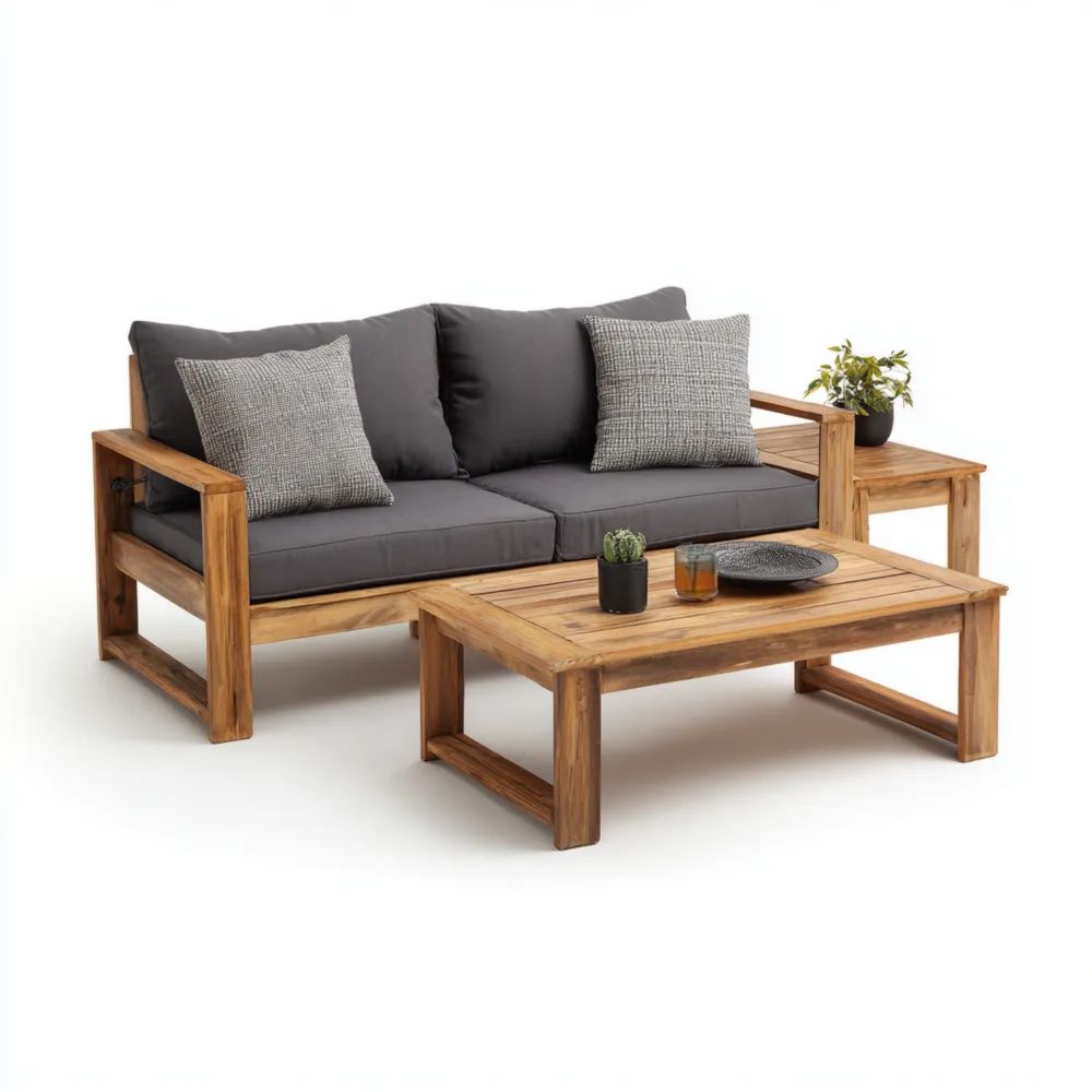 Set di divani da esterno in legno massello 180x75x80 cm con cuscini in tessuto Grigio Moderno