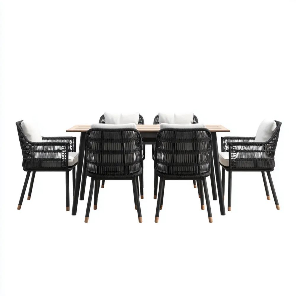 Set tavolo e sedie da esterno Rattan 150x90x75 cm – Nero/Naturale – Design Moderno