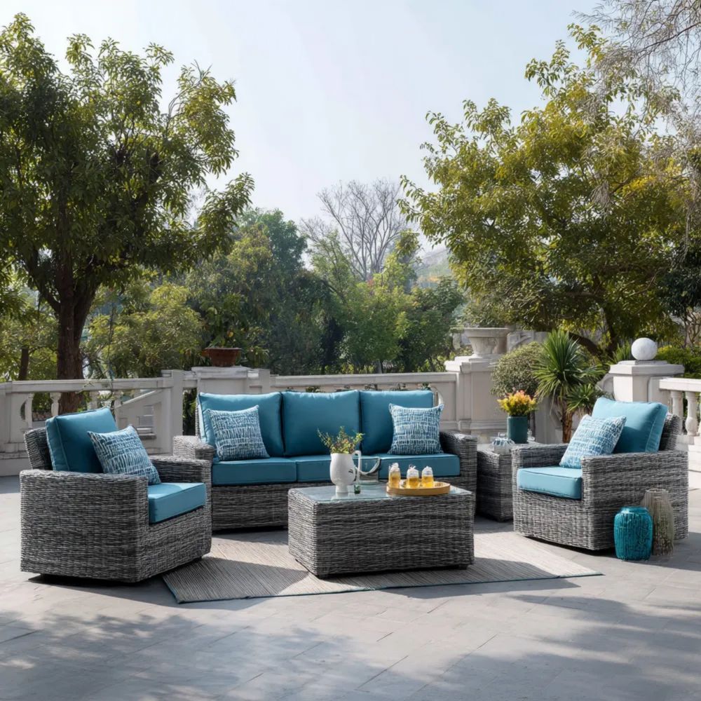 Set di divani da esterno in rattan 180x75x80 cm con cuscini Blu - Design moderno