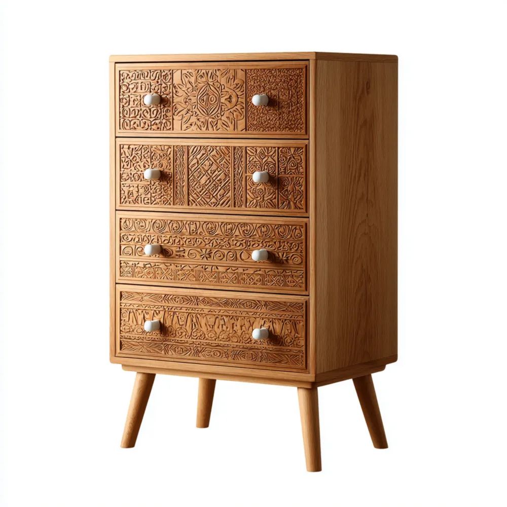 Cassettiera in Legno Intagliato 80x40x120 cm - Design Tradizionale