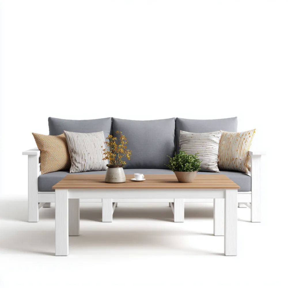 Set di divani da esterno in legno e tessuto 200x80x75 cm – Grigio – Design moderno