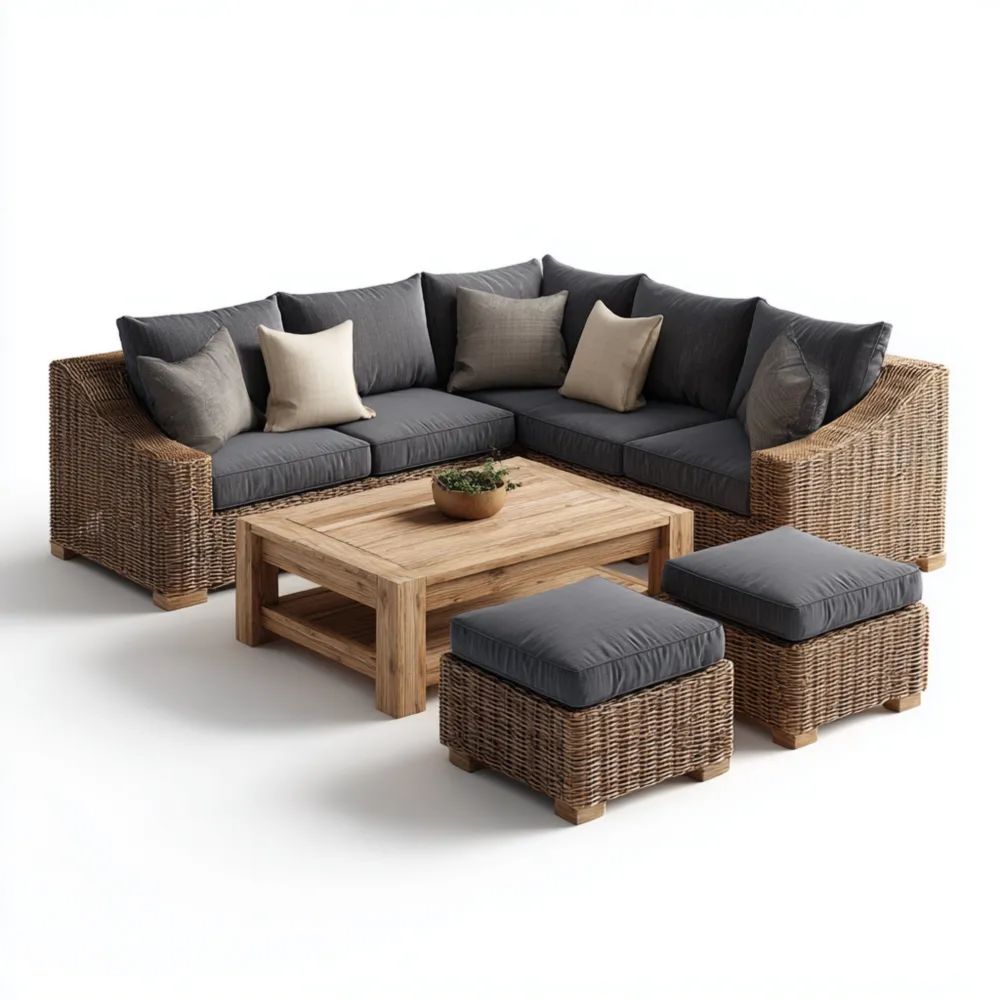 Set divano angolare da esterno in rattan 210x210 cm – Grigio Scuro – Design moderno