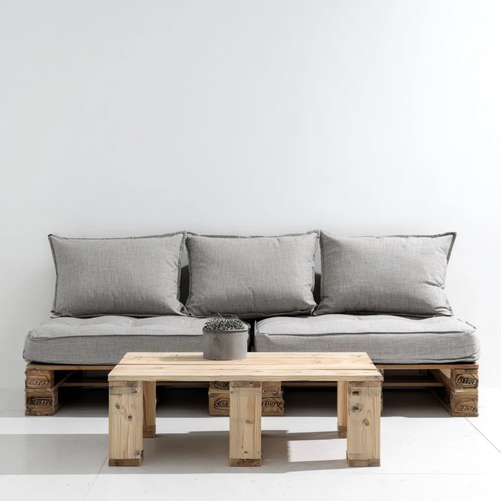 Set divano da esterno 200x80x70 cm in legno e tessuto Grigio/Naturale - design minimalista