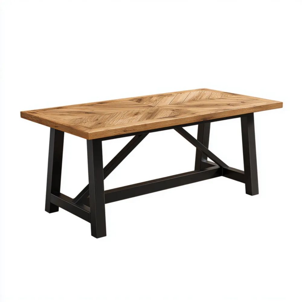 Tavolo da pranzo in legno massello 200x100x75 cm - Quercia/Nero - Design industriale