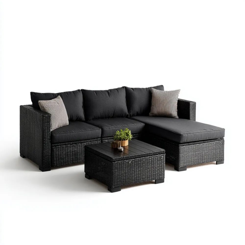Set di divani da esterno in rattan 190x75x65 cm - Nero - Design Moderno