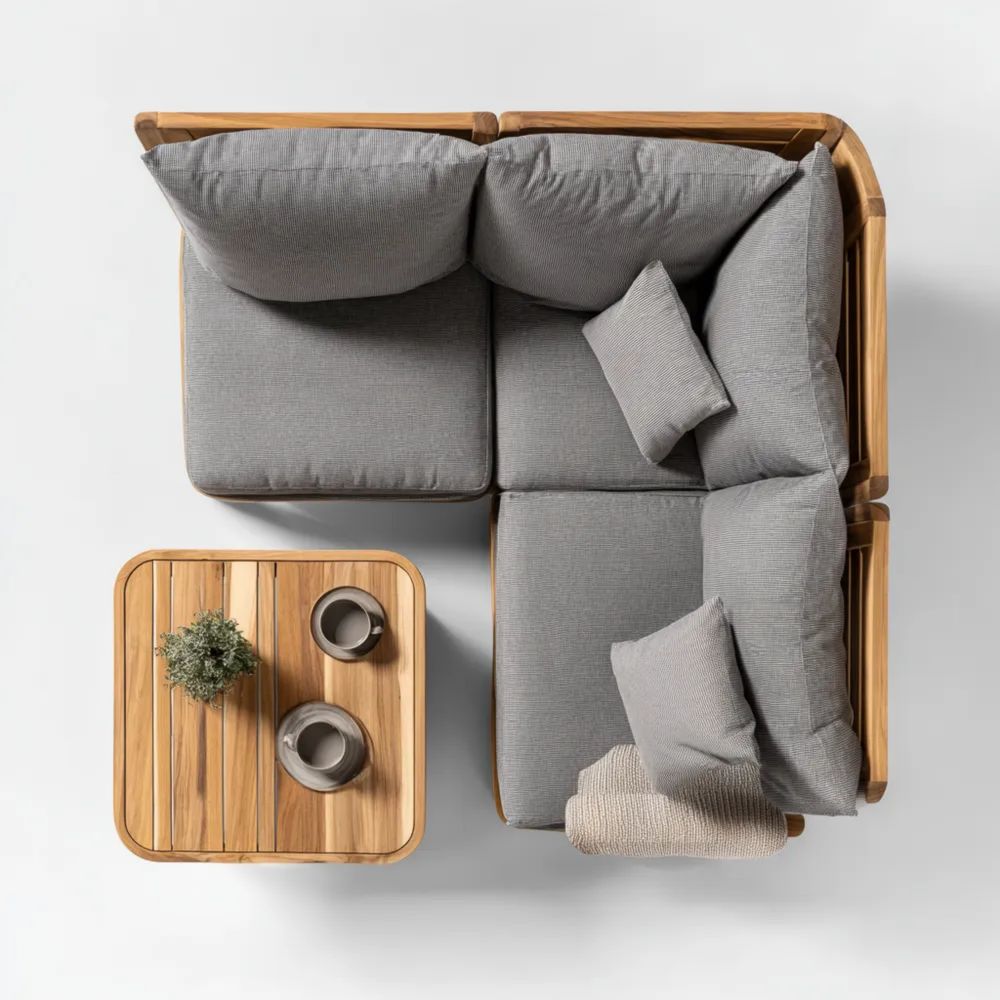 Set di divani da esterno in legno e tessuto 190x190x75 cm Grigio – Design moderno