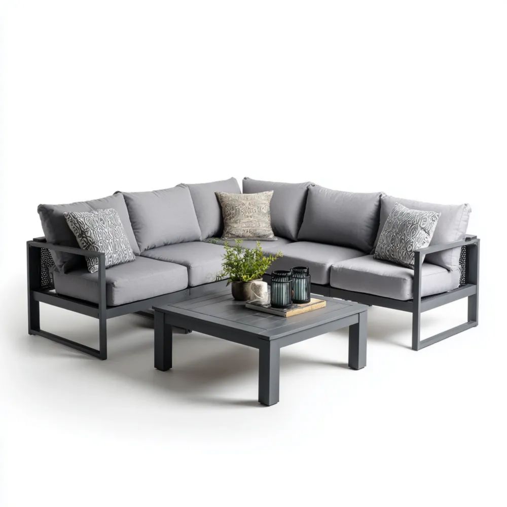 Set di divani angolari da esterno in alluminio con cuscini 250x250x70 cm – Grigio – Design Moderno