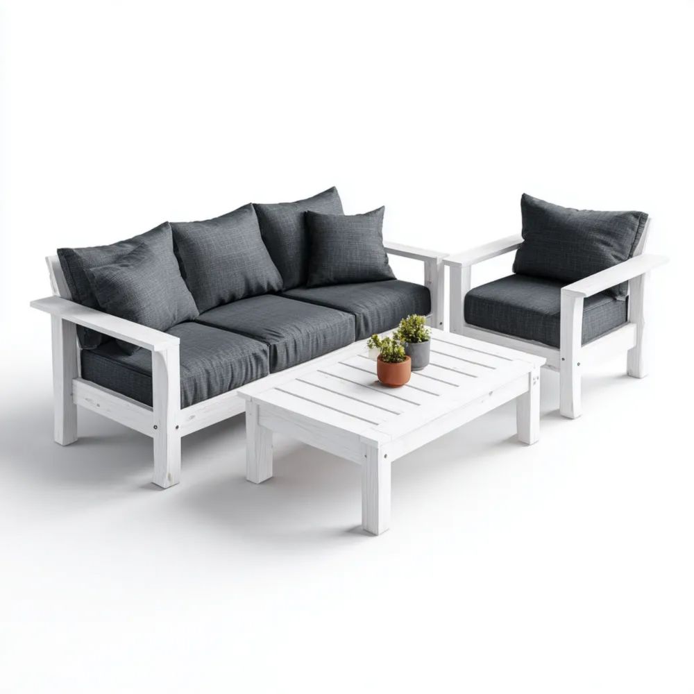 Set di divani da esterno in legno e tessuto 200x80x75 cm – Antracite/Bianco – Design moderno