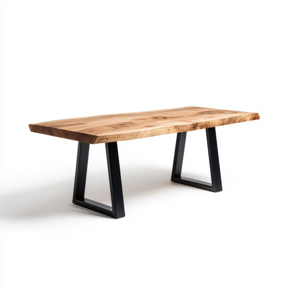 Tavolo da pranzo in legno massello 200x100x75 cm - Naturale/Nero - Design industriale