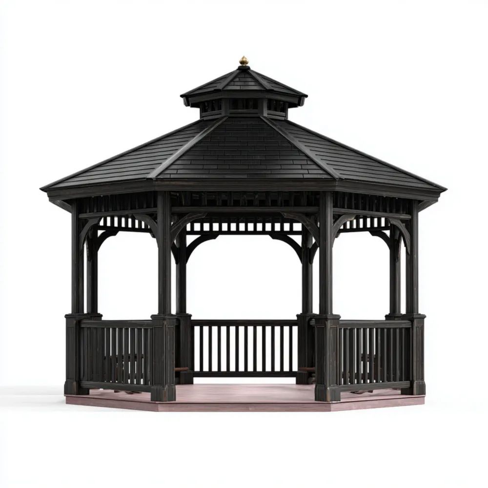 Gazebo in legno 350x350x320 cm – Nero – Design classico