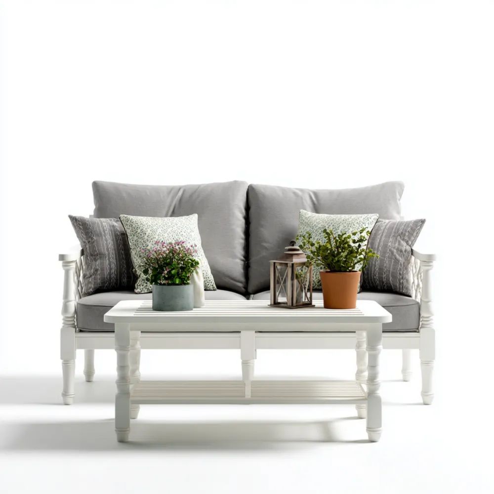 Set di divani da esterno in legno 150x70x75 cm – Bianco e Grigio – Design Classico