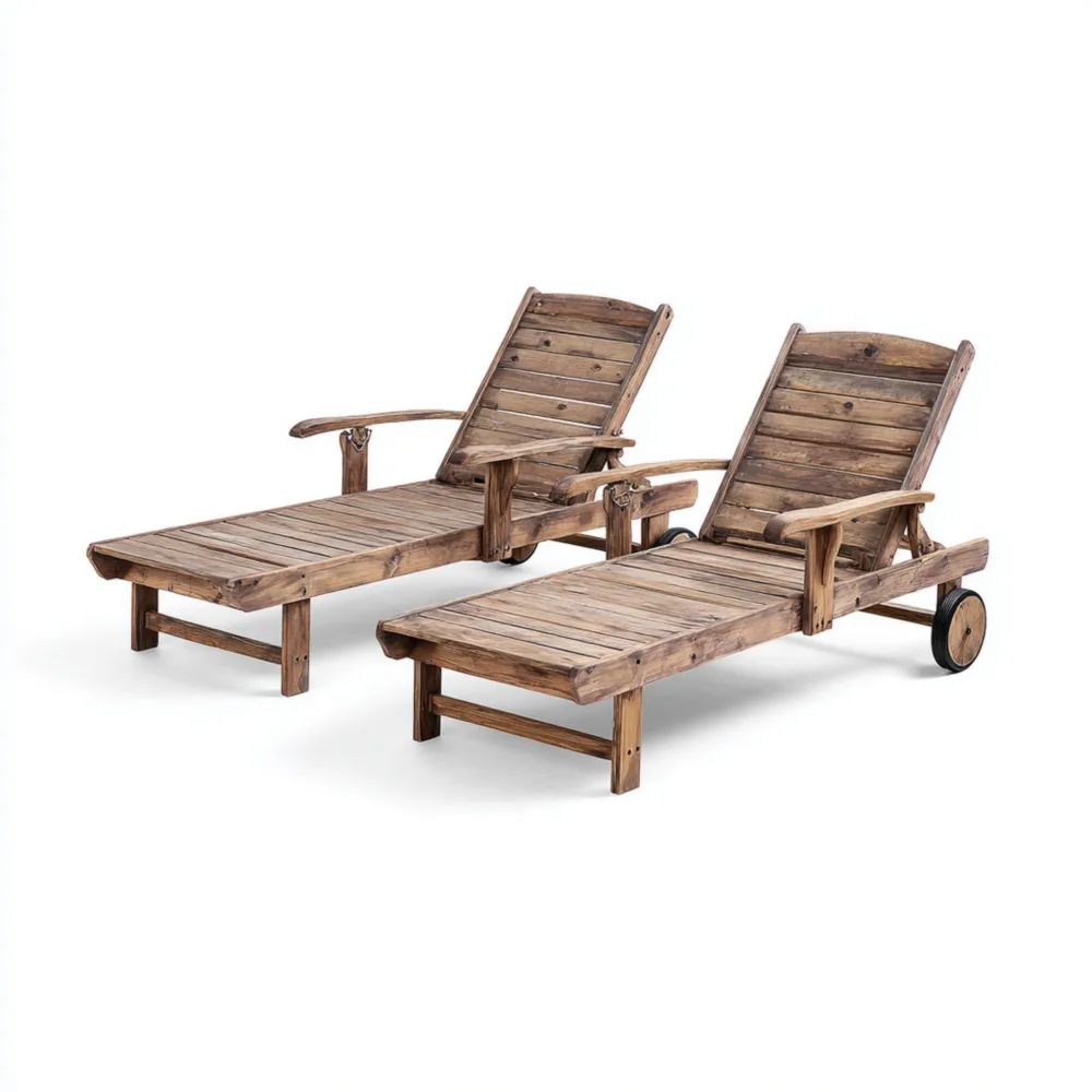 Lettini prendisole in legno massello di acacia 200x65x30 cm - stile rustico