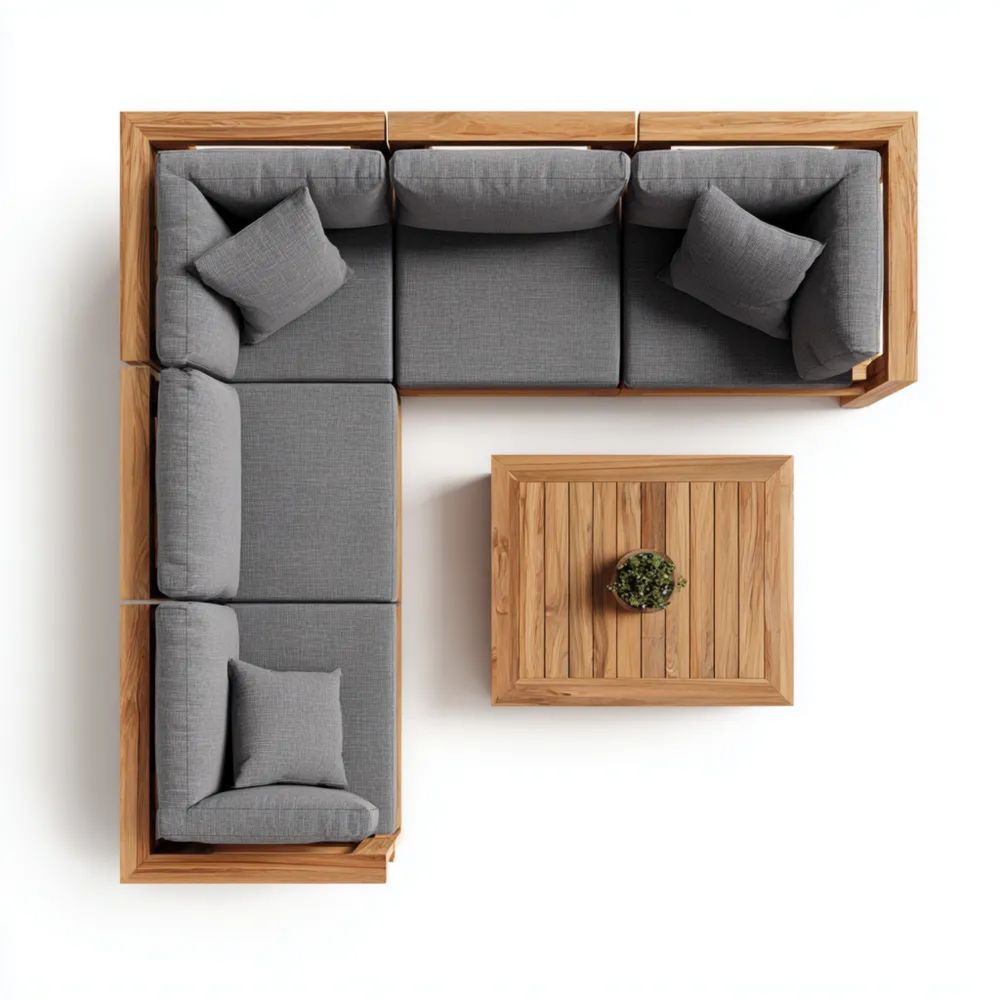 Set di divani angolare da esterno 250x250 cm in legno e tessuto Grigio - Design modulare