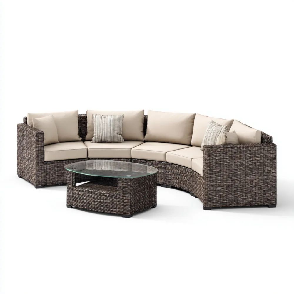 Set di divani da esterno in rattan sintetico 220x120x78 cm con cuscini e tavolino 80x50x40 cm - Marrone/Beige - Design moderno