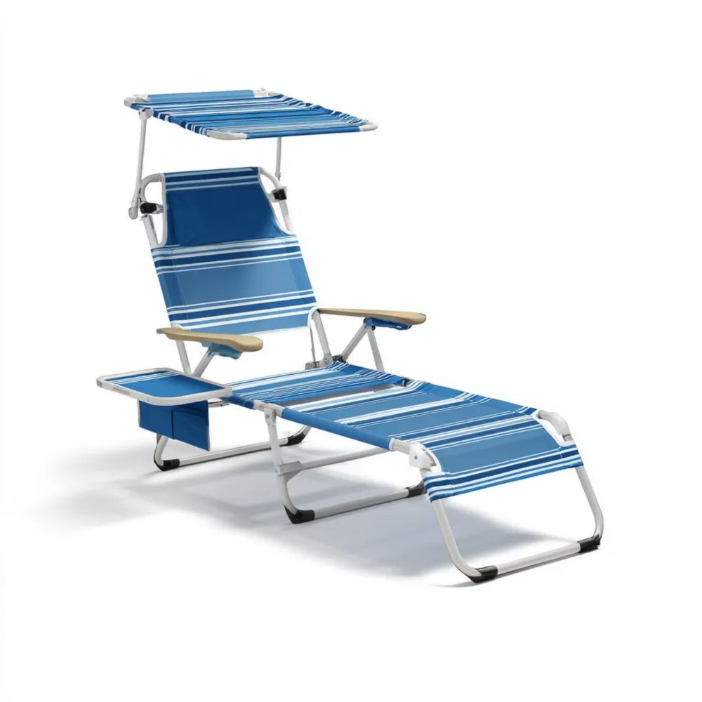 Lettino prendisole regolabile in alluminio 190x60x40 cm tessuto Blu con tettoia