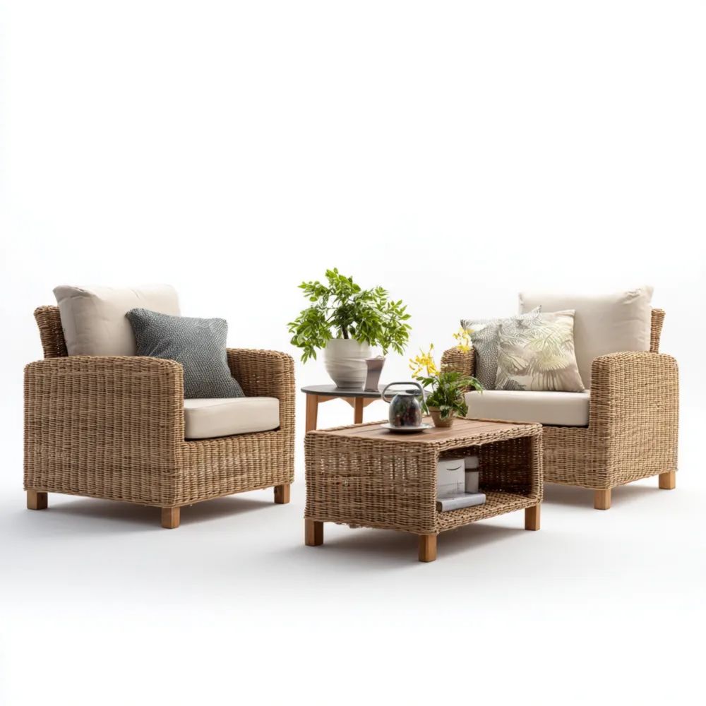 Set di divani da esterno in rattan sintetico 80x75x70 cm con cuscini Beige