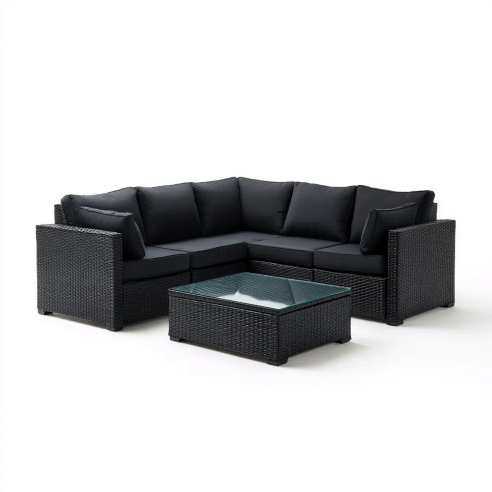 Set di Divani da Esterno in Rattan 210x75x64 cm - Nero