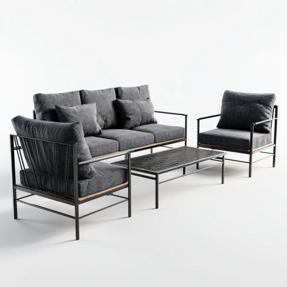 Set di divani da esterno 180x75x70 cm Metallo e Tessuto Antracite Design Moderno