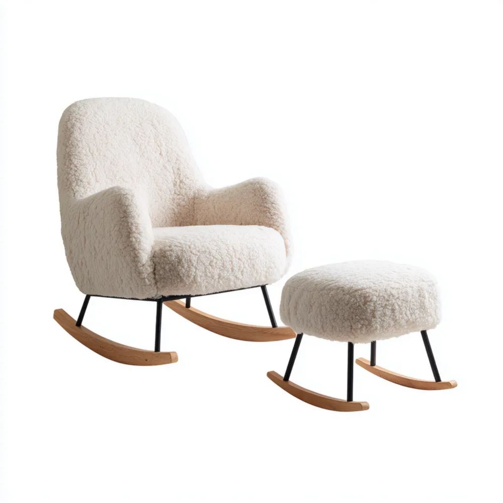 Sedia a dondolo 90x85x75 cm con poggiapiedi 50x35x30 cm - Sherpa - Bianco - Design moderno