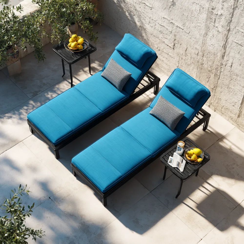 Lettini prendisole in metallo imbottiti 200x70x35 cm - Blu - Design moderno