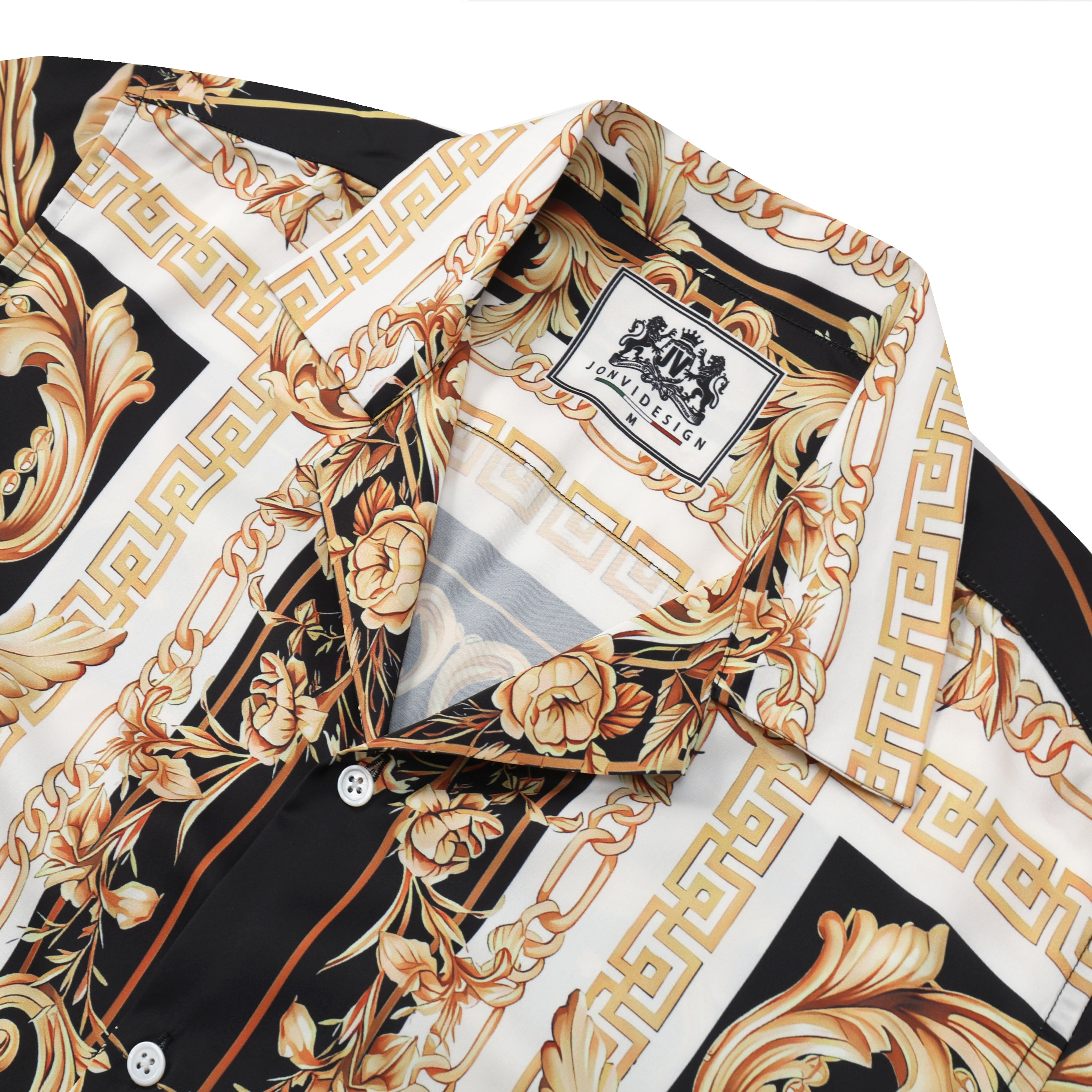 Golden Baroque Pattern Camp Collar Shirt Jonvidesign