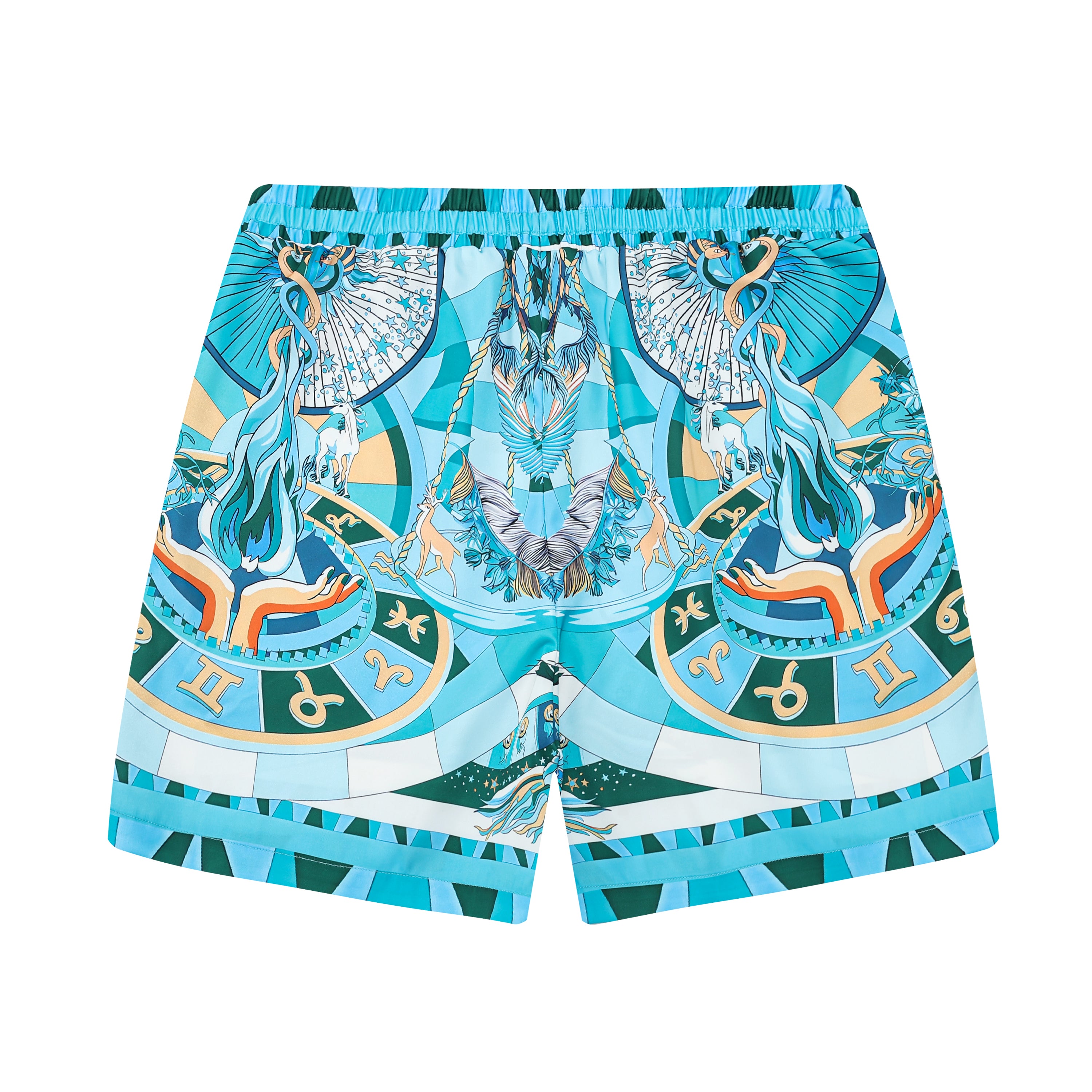 Myth Pattern Drawstring-Free Casual Shorts in Teal Jonvidesign