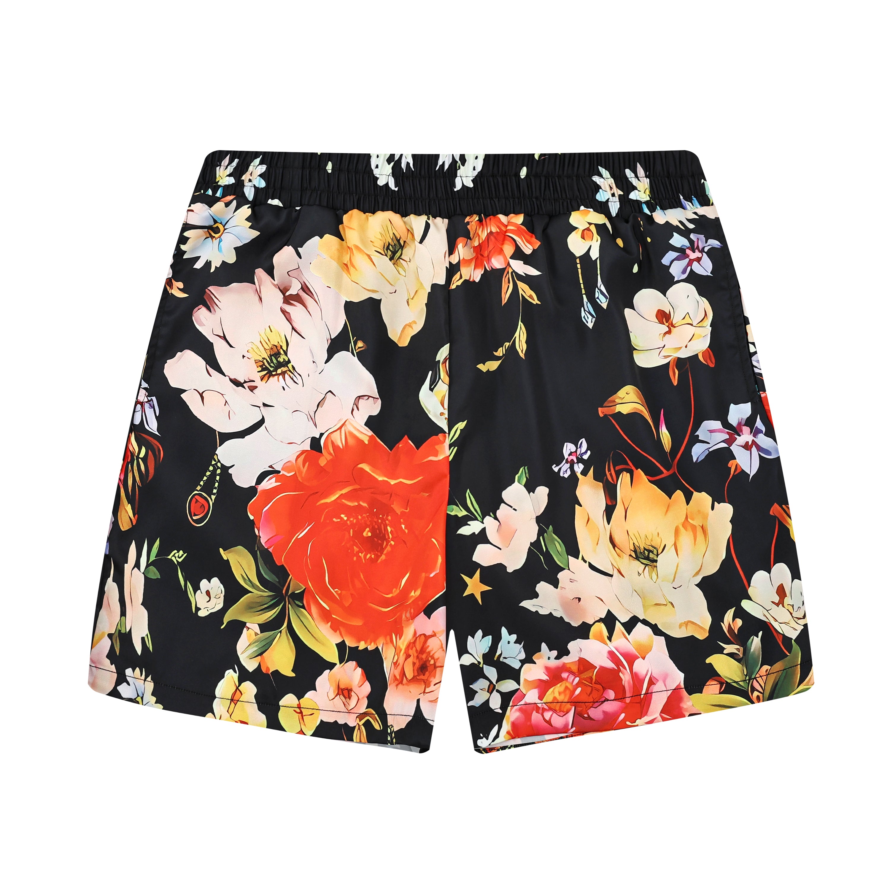 Vintage Floral Pattern Elastic Waistband Casual Shorts Jonvidesign