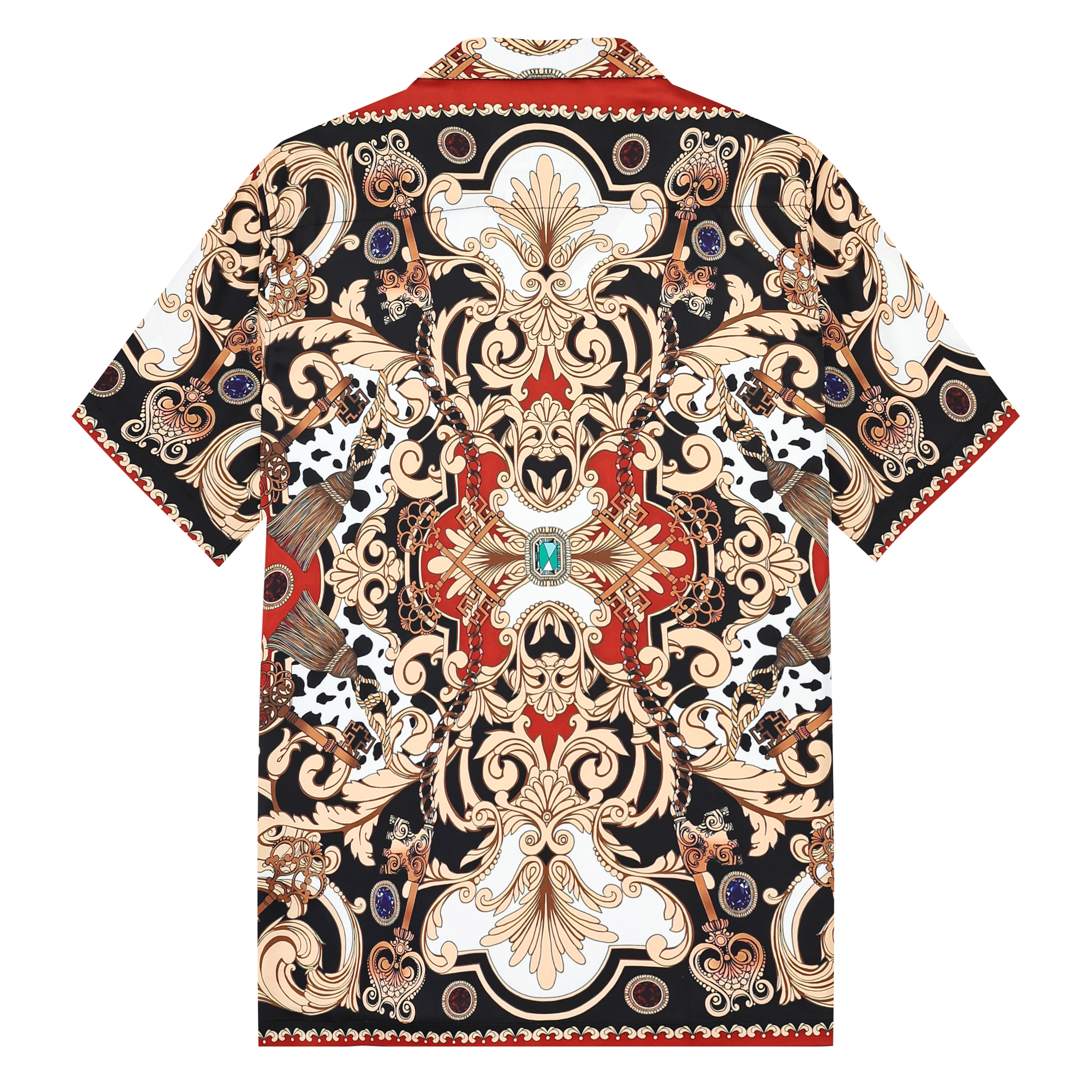 Red Baroque Pattern Camp Collar Casual Shirt for Men Jonvidesign