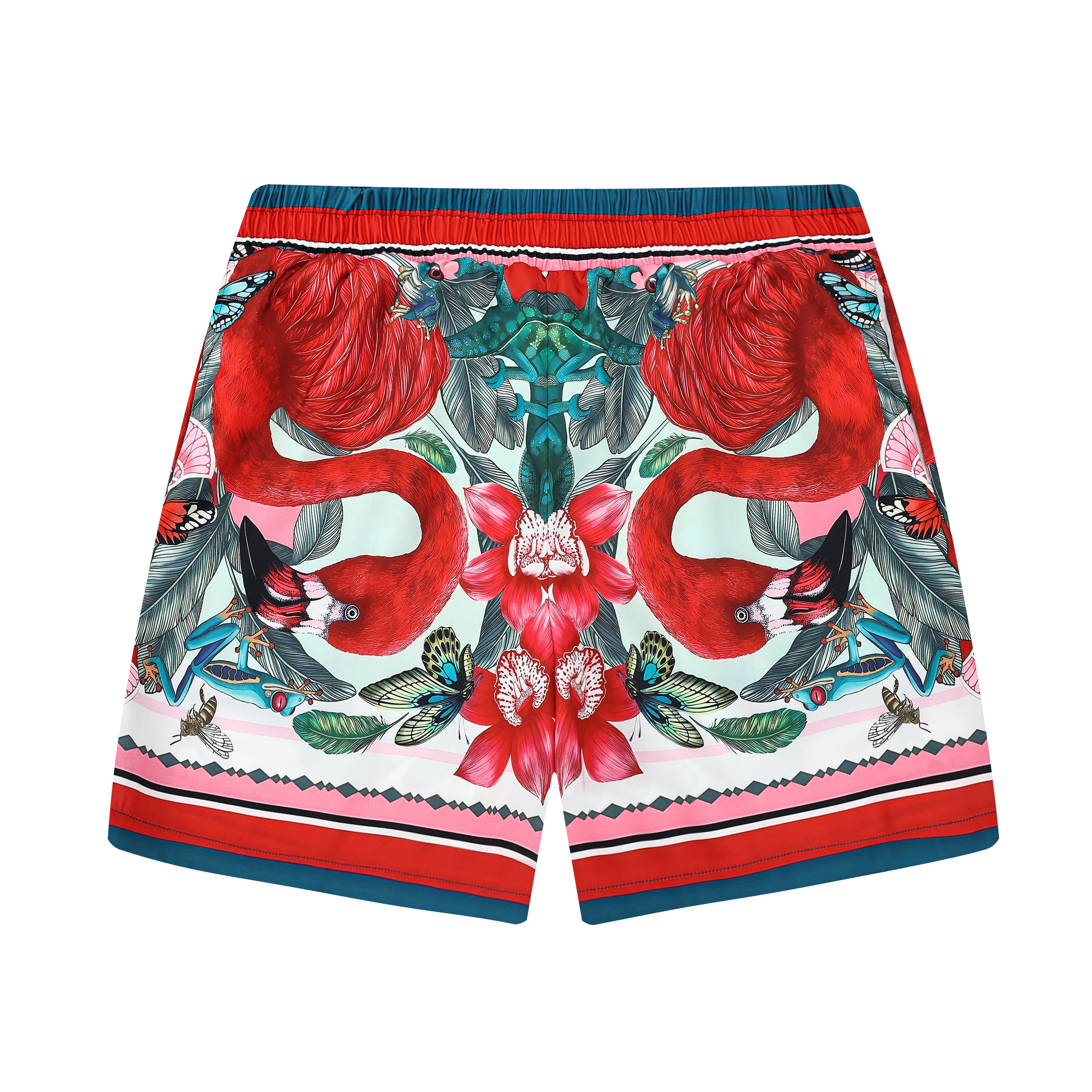Tropical Flamingo Pattern Elastic Waistband Casual Shorts Jonvidesign
