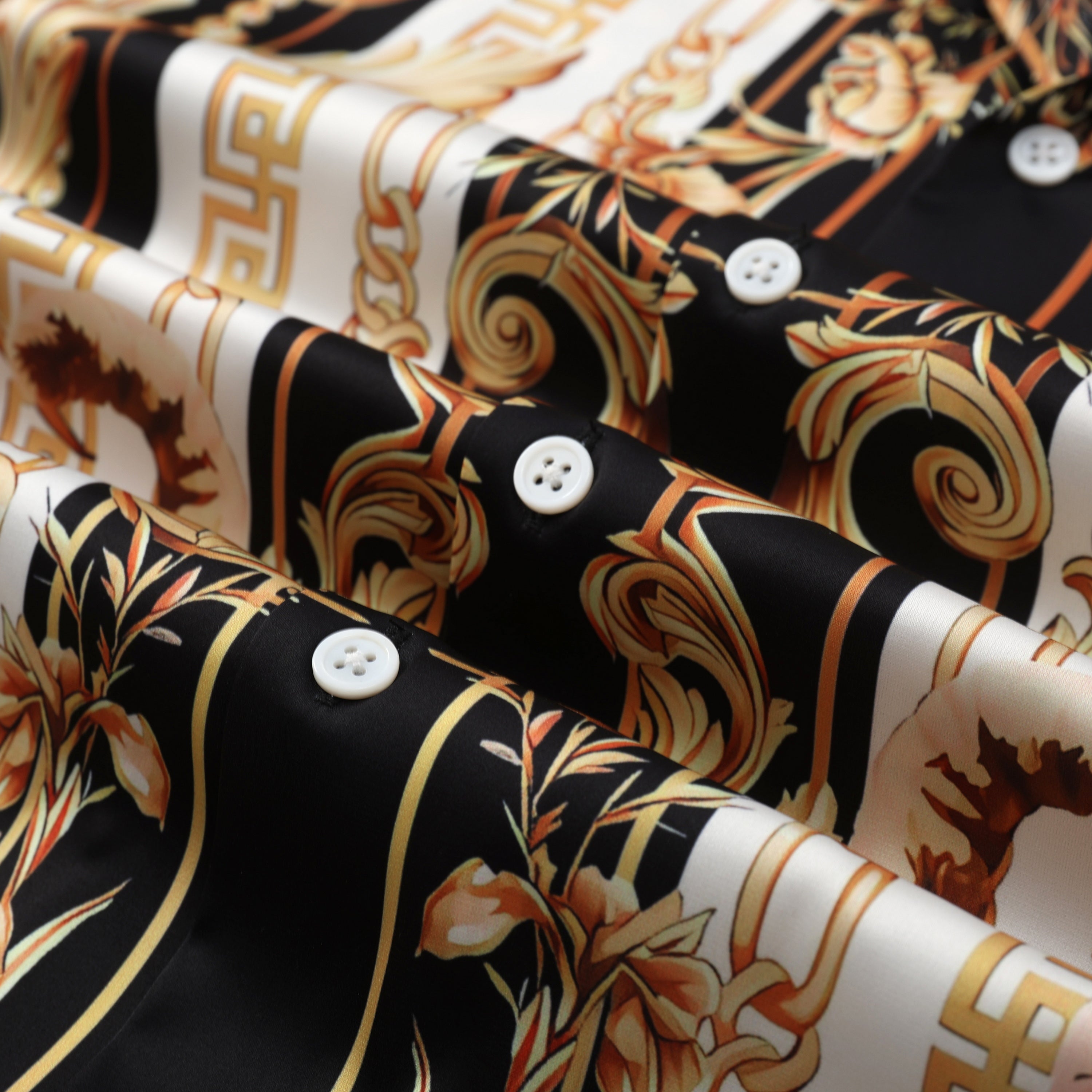 Golden Baroque Pattern Camp Collar Shirt Jonvidesign