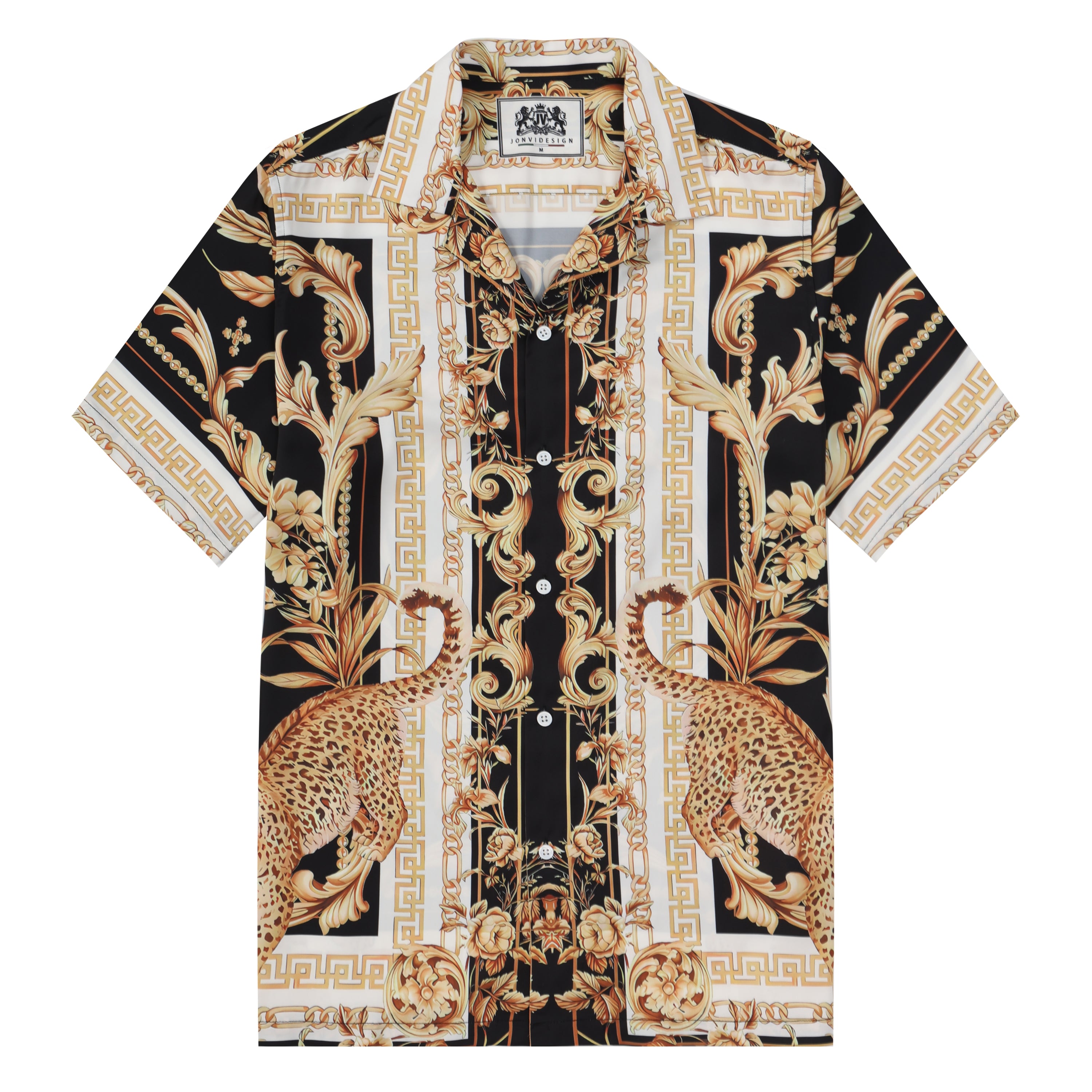 Golden Baroque Pattern Camp Collar Shirt Jonvidesign