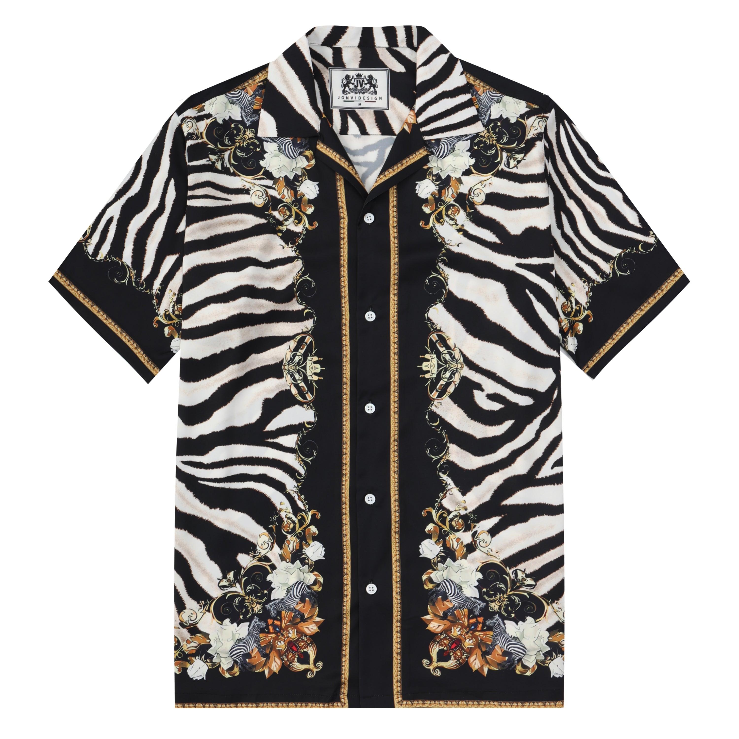 Wild Zebra Pattern Camp Collar Casual Shirt for Men Jonvidesign