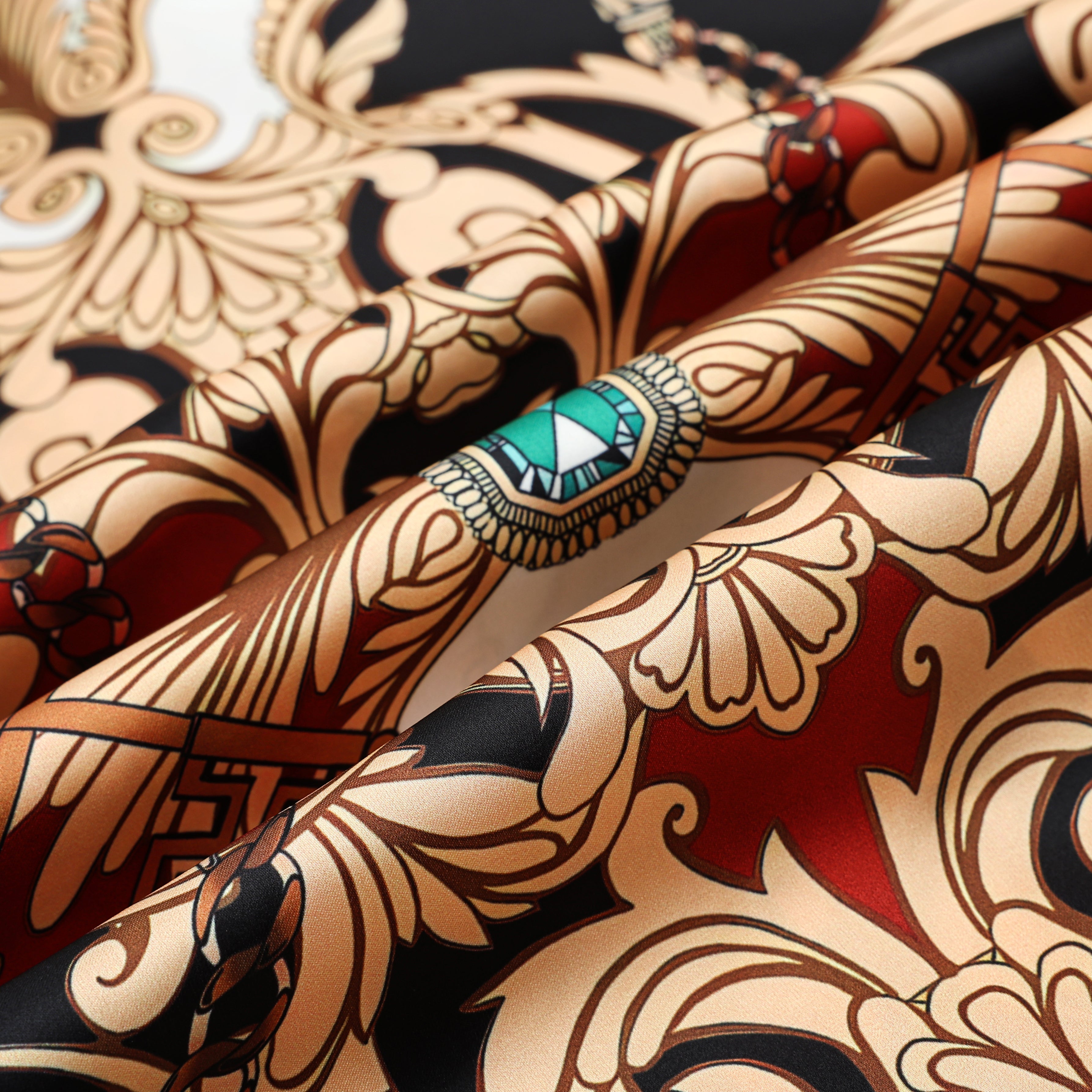 Red Baroque Pattern Camp Collar Casual Shirt for Men Jonvidesign