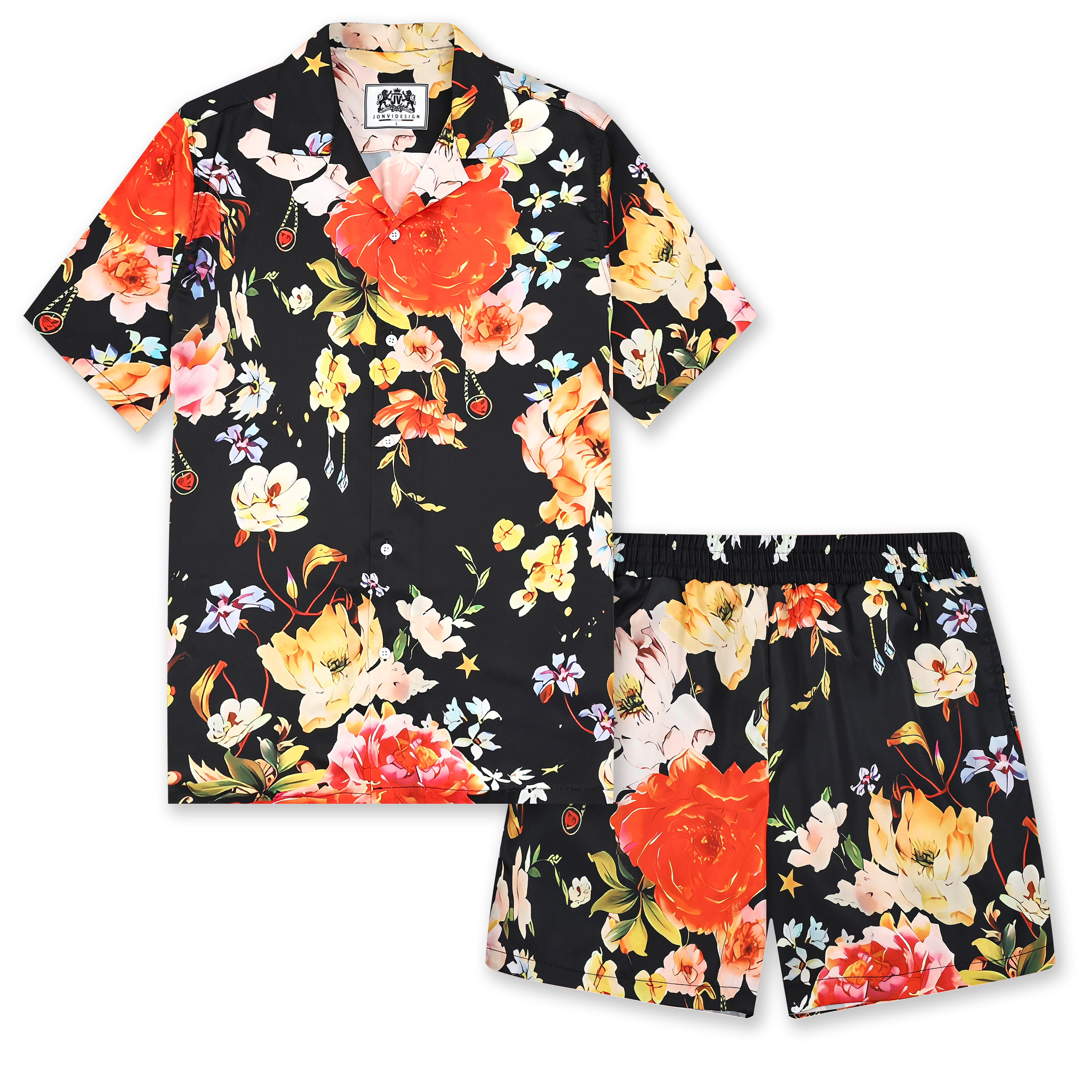 Vintage Floral Pattern Elastic Waistband Casual Shorts Jonvidesign