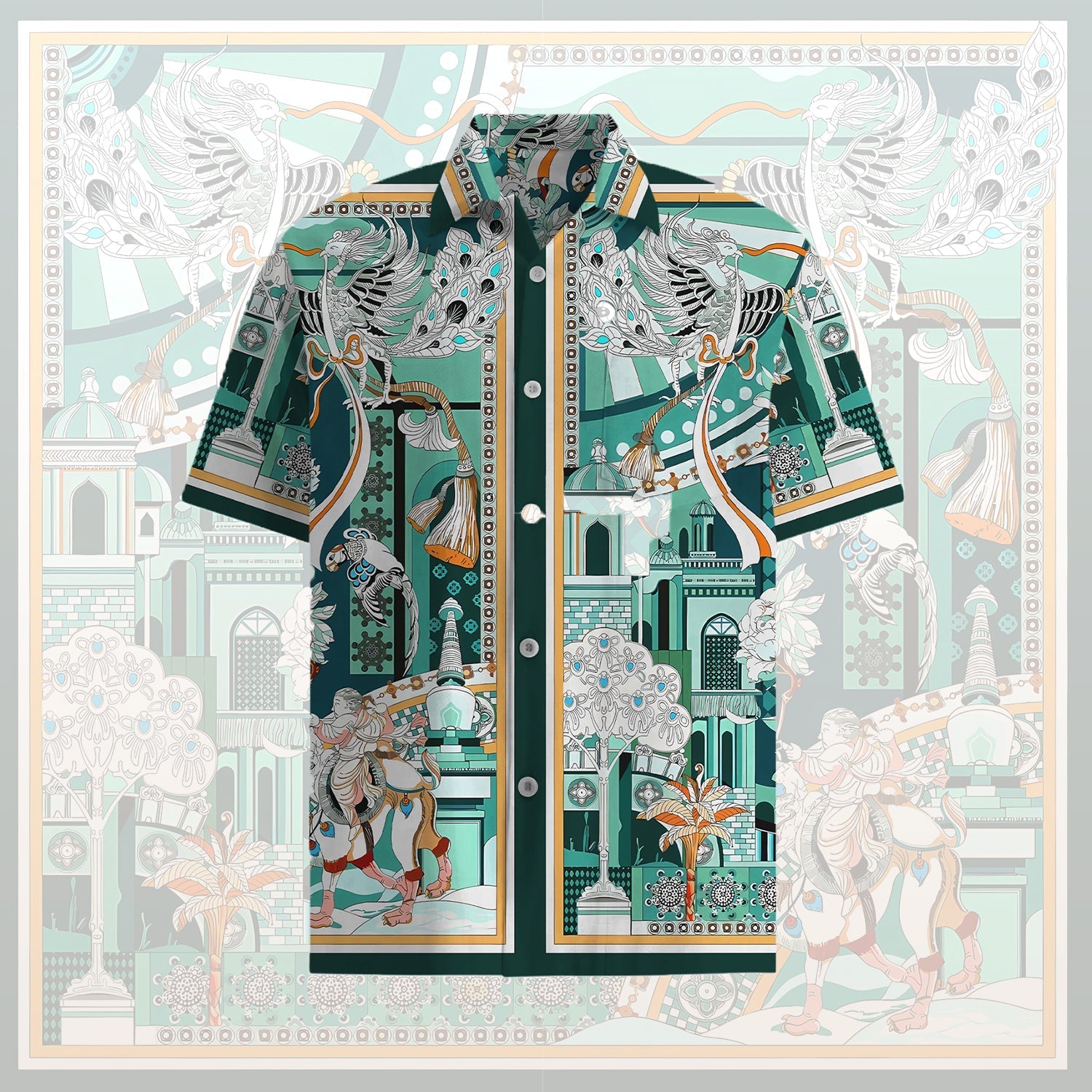 Architecture Pattern Short Sleeve Shirt in Green Jonvidesign