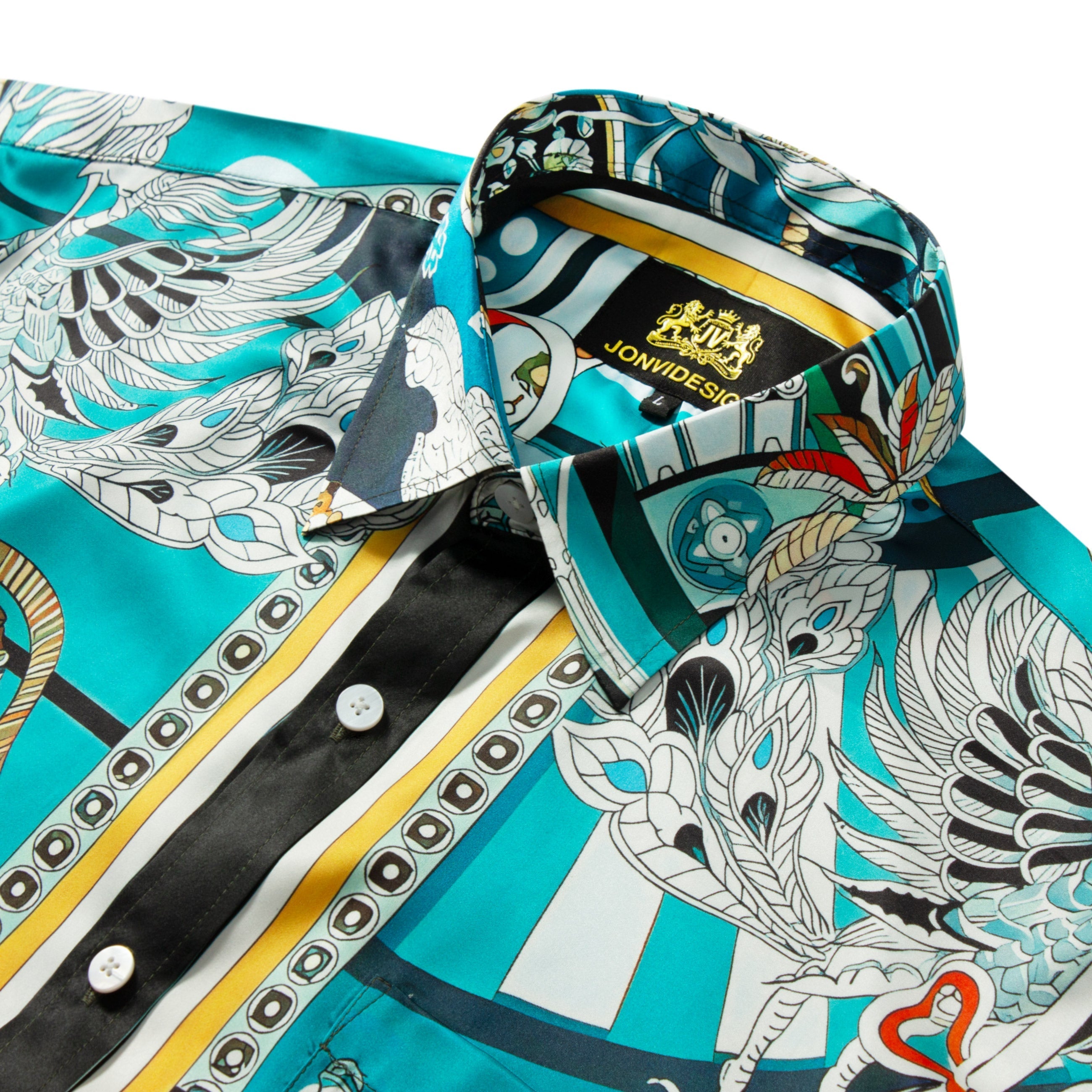 Architecture Pattern Short Sleeve Shirt in Green Jonvidesign