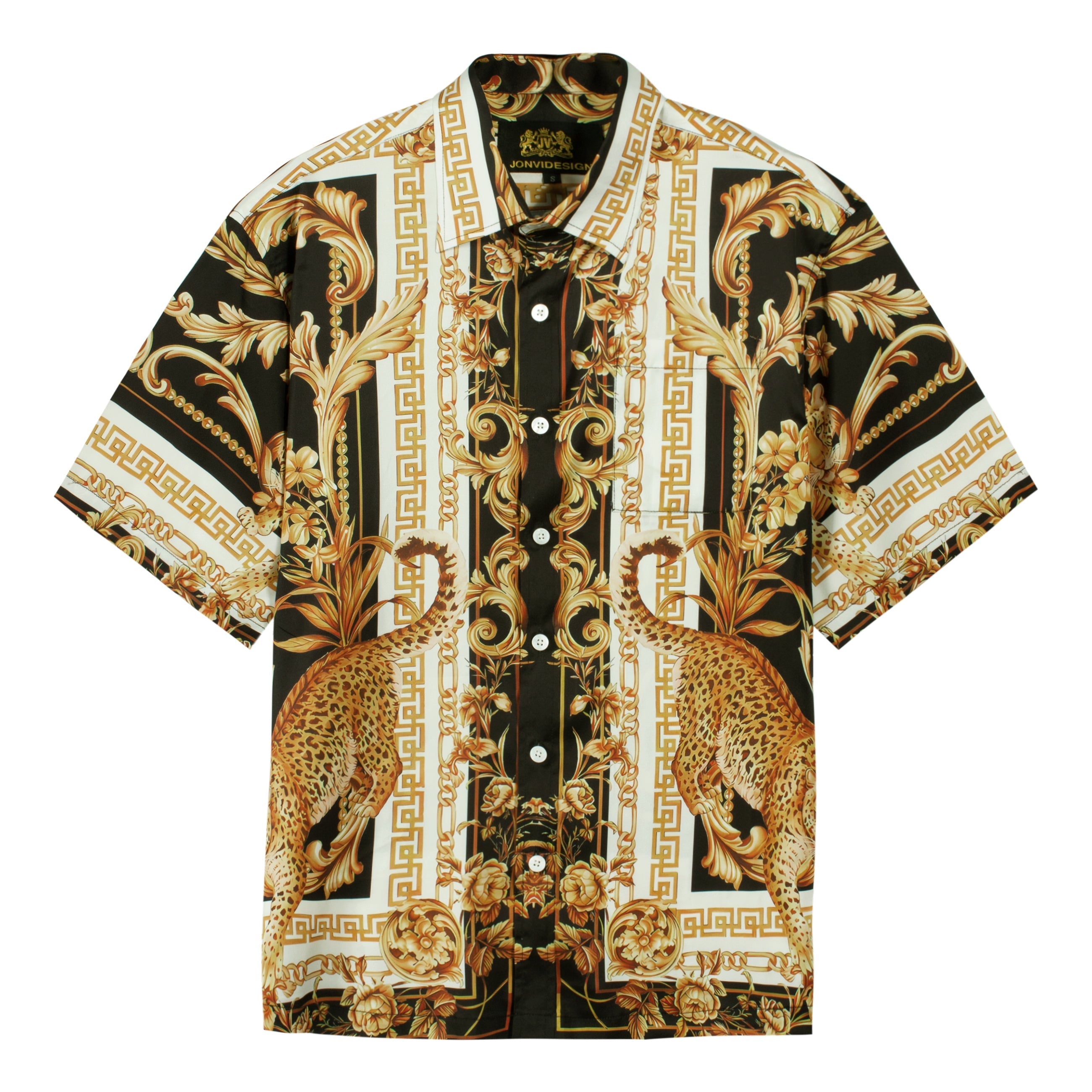 Baroque Short Sleeve Shirt with Animal Pattern Jonvidesign