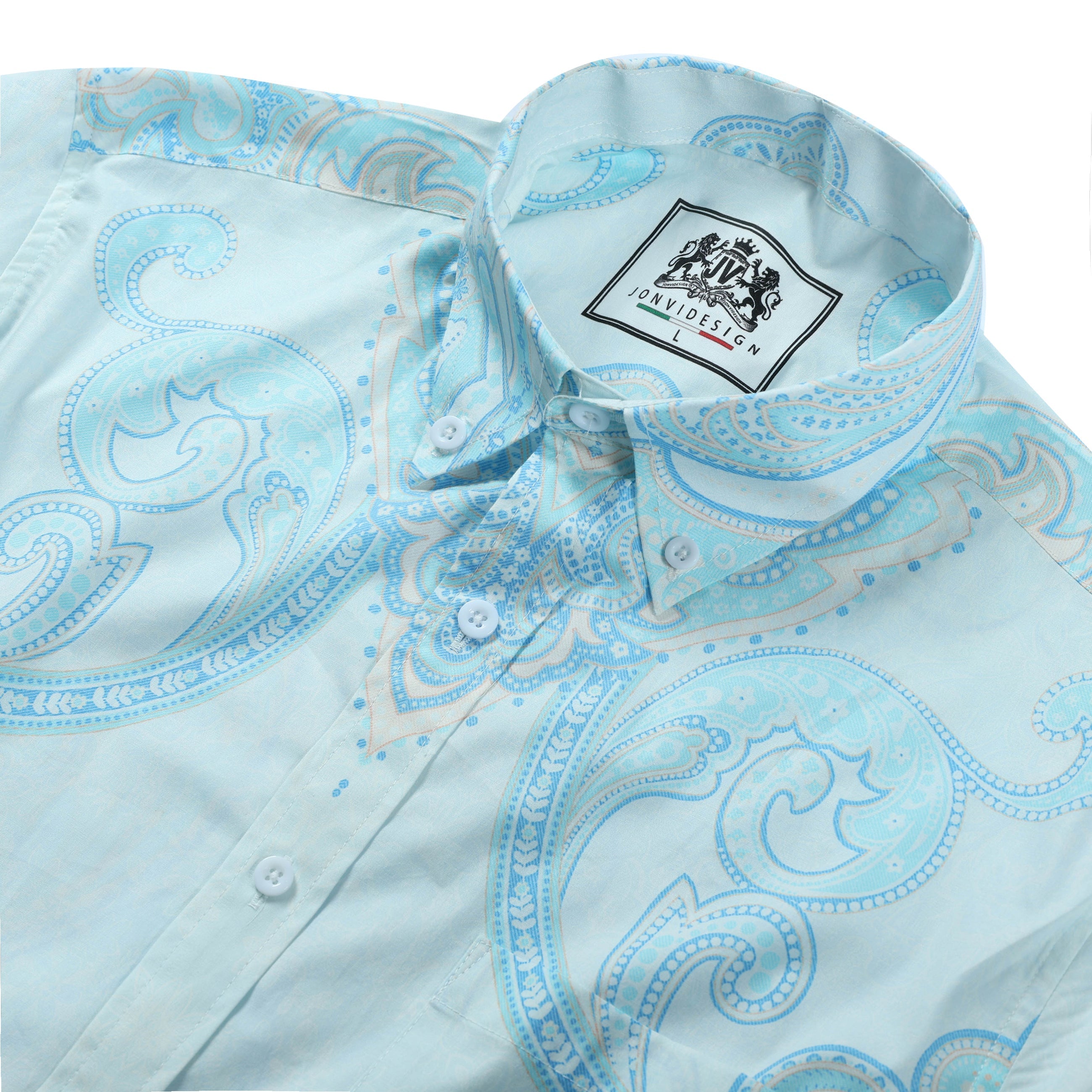 Blue Paisley Design Button Down Long Sleeve Casual Shirt Jonvidesign