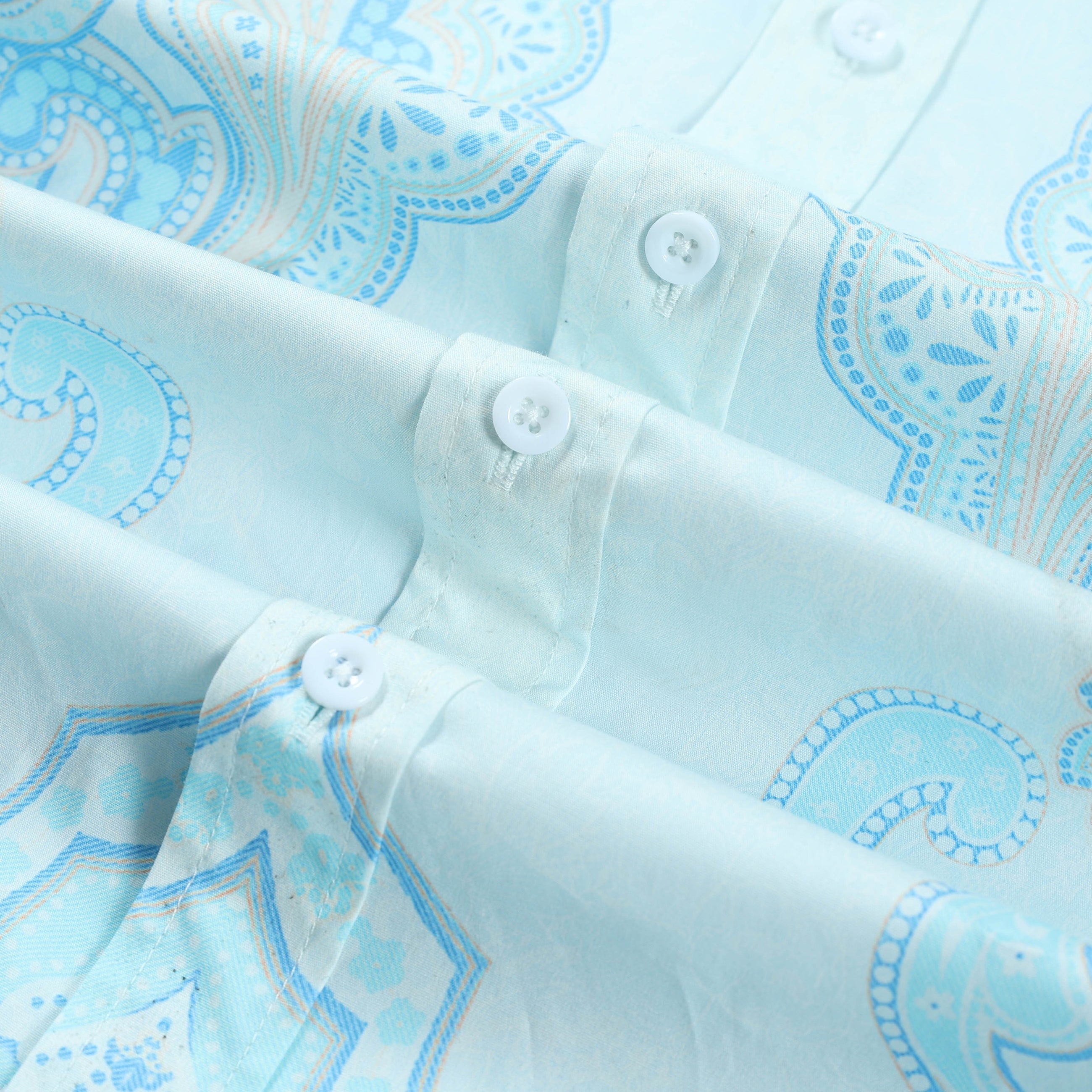 Blue Paisley Design Button Down Long Sleeve Casual Shirt Jonvidesign