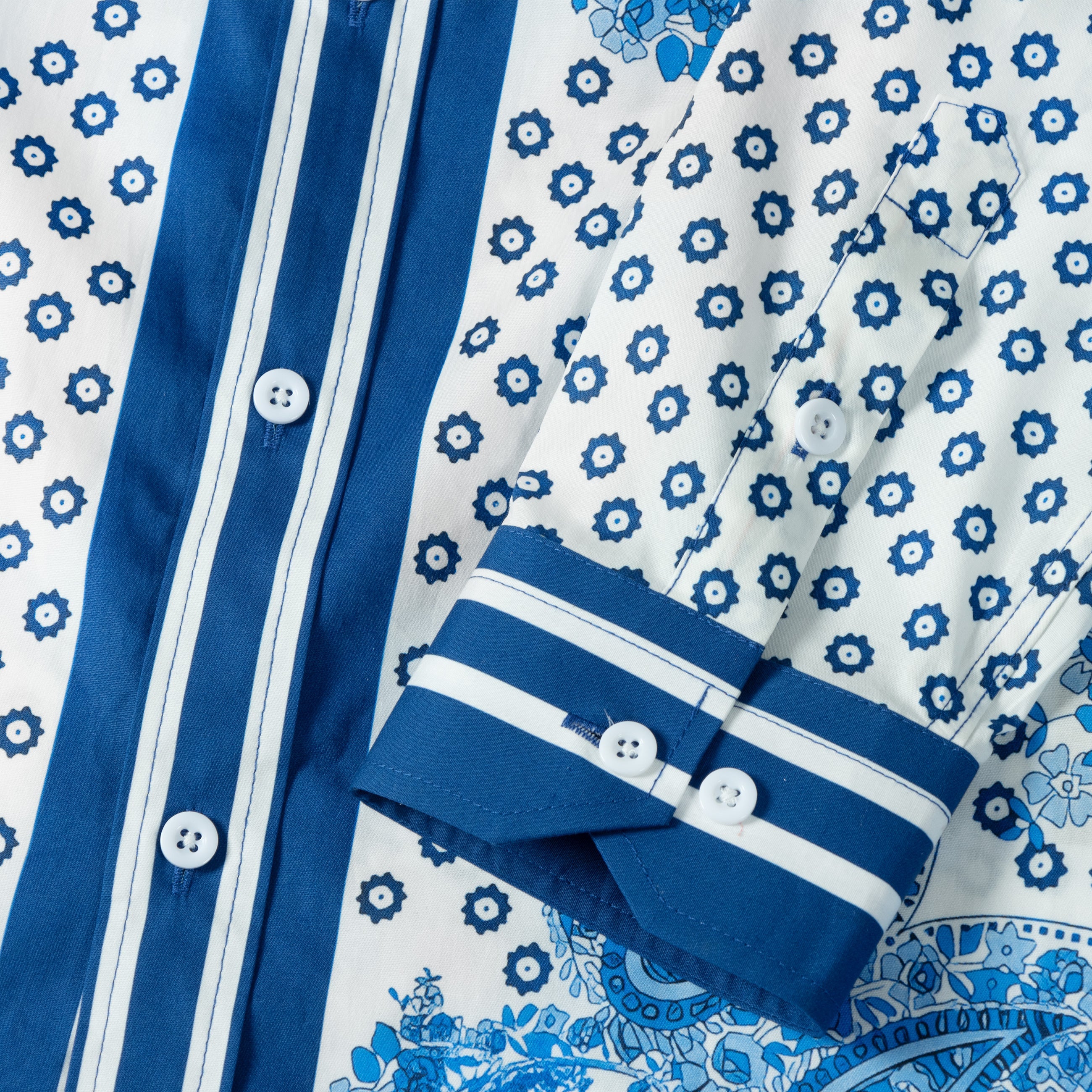 Blue Paisley Gear Pattern Long Sleeve Button Down Shirt Jonvidesign