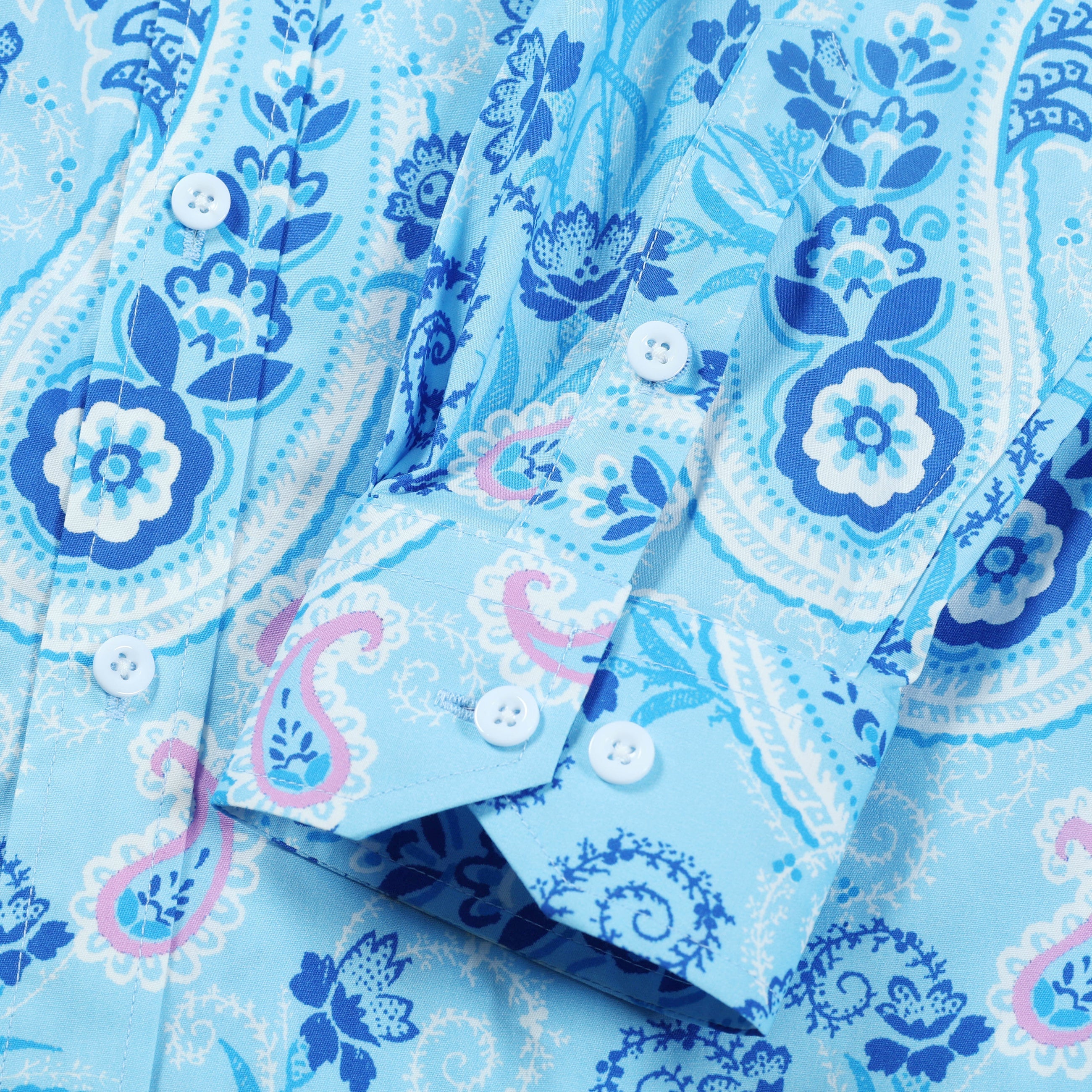 Blue Paisley Print Button Down Long Sleeve Casual Shirt Jonvidesign