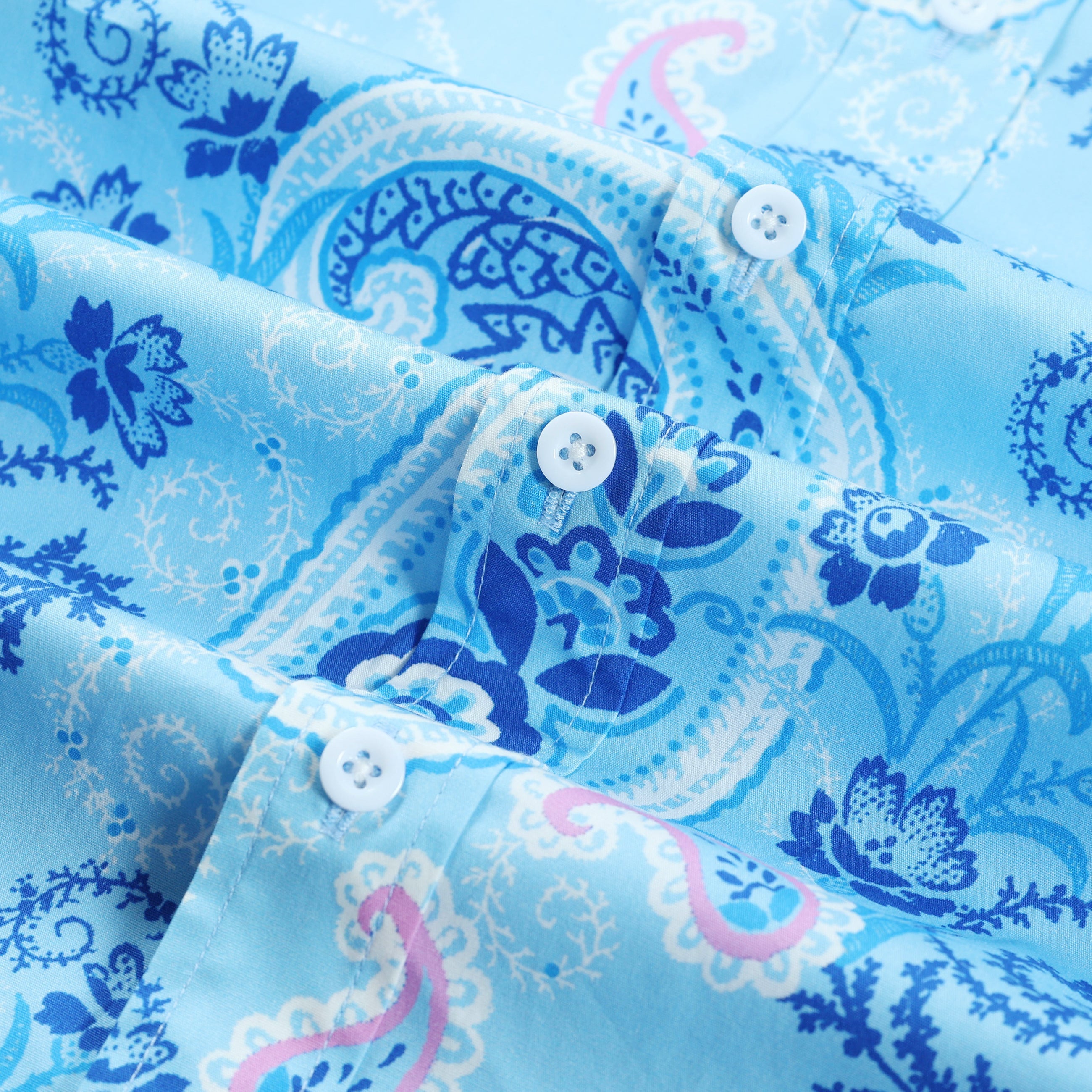 Blue Paisley Print Button Down Long Sleeve Casual Shirt Jonvidesign